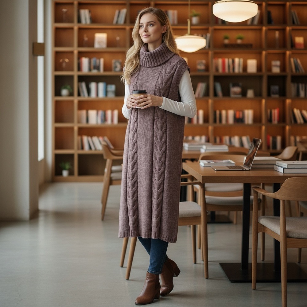 EASEL Women's Sleeveless Cable Knit Sweater Dress - Medium NWT